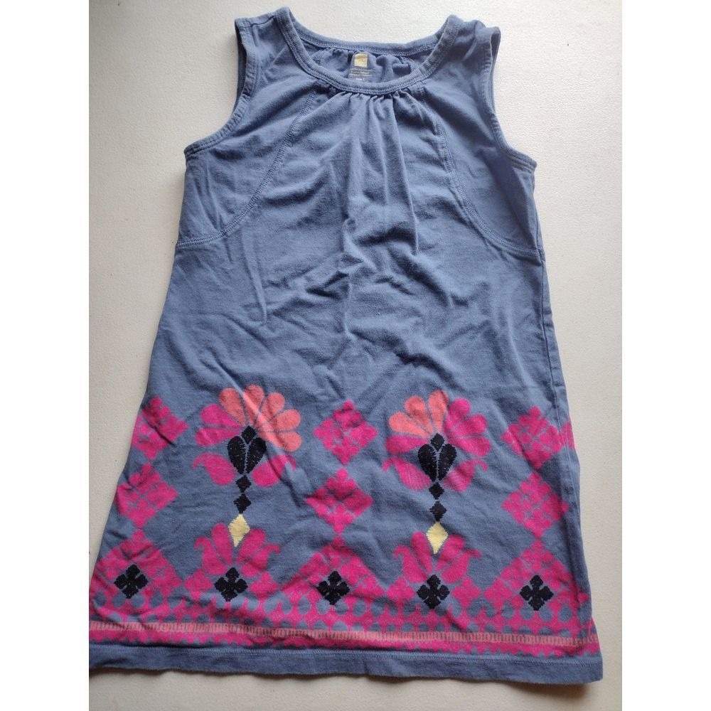 Tea Collection Girls Blue Floral Embroidered Sleeveless Dress Size 7